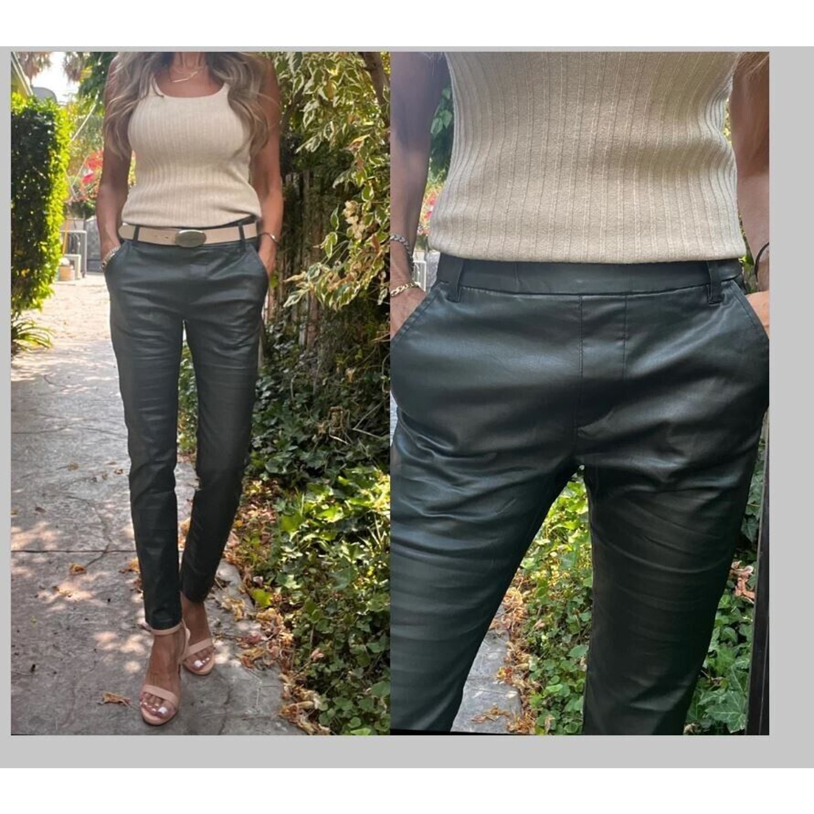 Bevy Flog Sz 29 Dafna Pants Faux Leather Coated Green